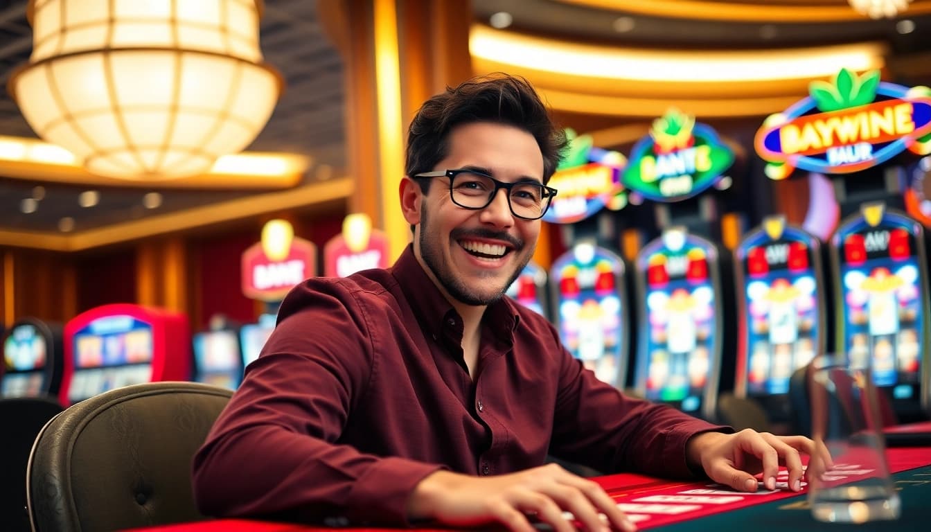 Permainan slot online menarik perhatian di kasino dengan mesin berwarna cerah.
