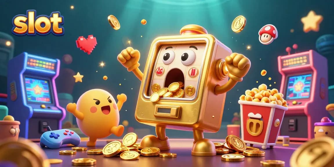 Spin and win with the vibrant slot machines and popcorn excitement in this casino-themed illustration.