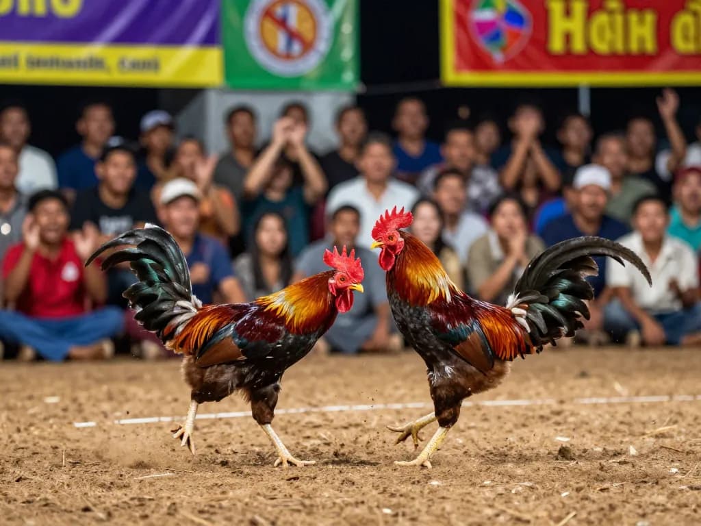 Watch Đá gà thomo roosters battle passionately in this thrilling live fight scene.