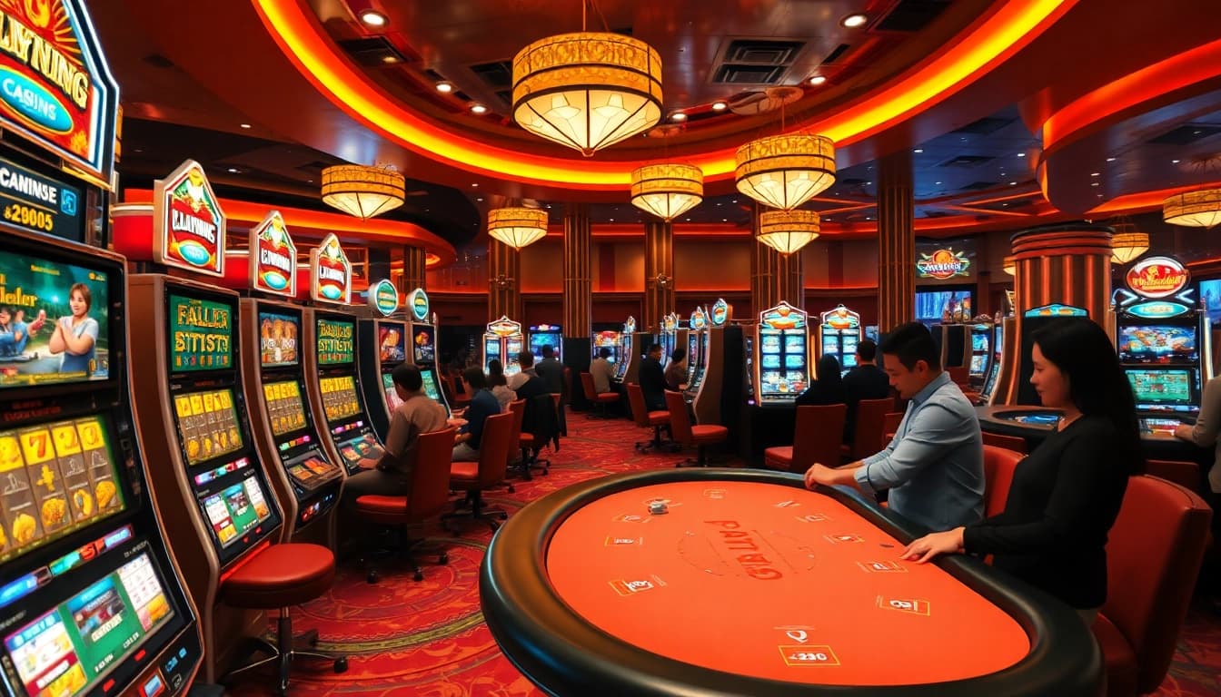 Menggambarkan keseruan di Planet77 Dana dengan pemain slot dan kasino yang aktif.