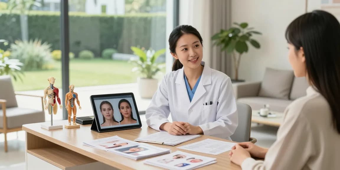 Plastic surgeon SEO strategies in an inviting consultation room, highlighting expertise and patient engagement.
