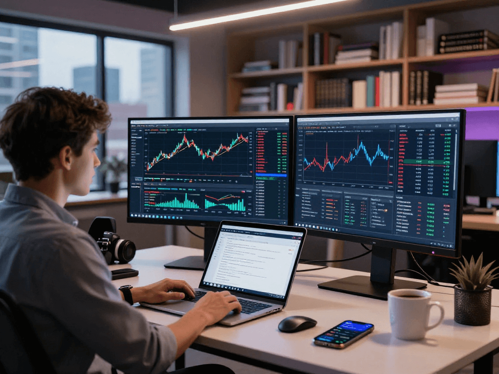 Developers using US stock real-time API in a modern trading workspace.