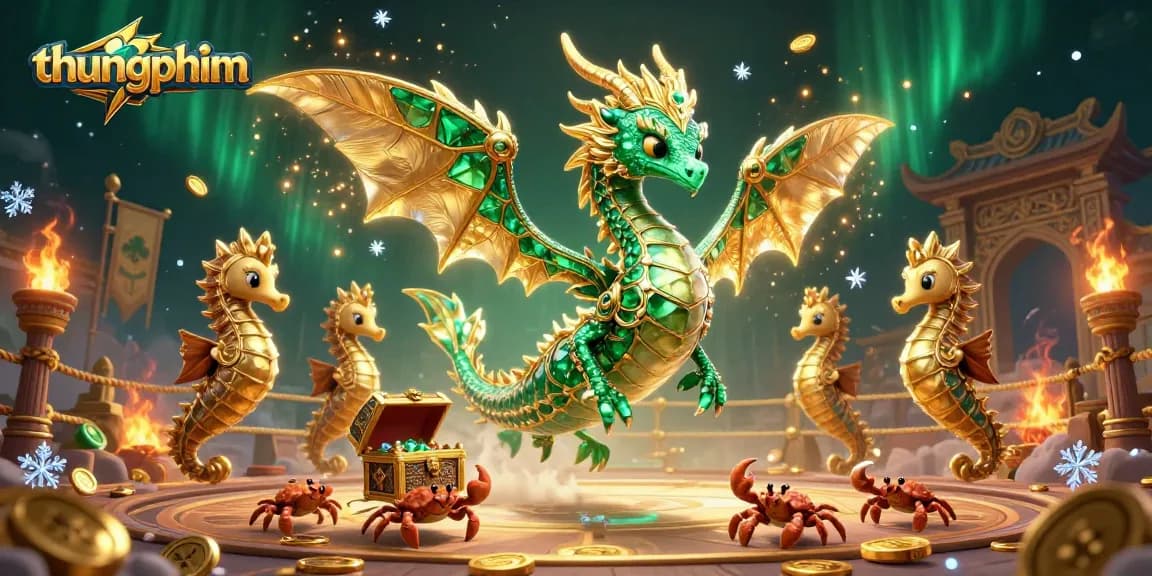 Experience thungphim's vibrant online casino adventure with a dazzling dragon and royal seahorse!
