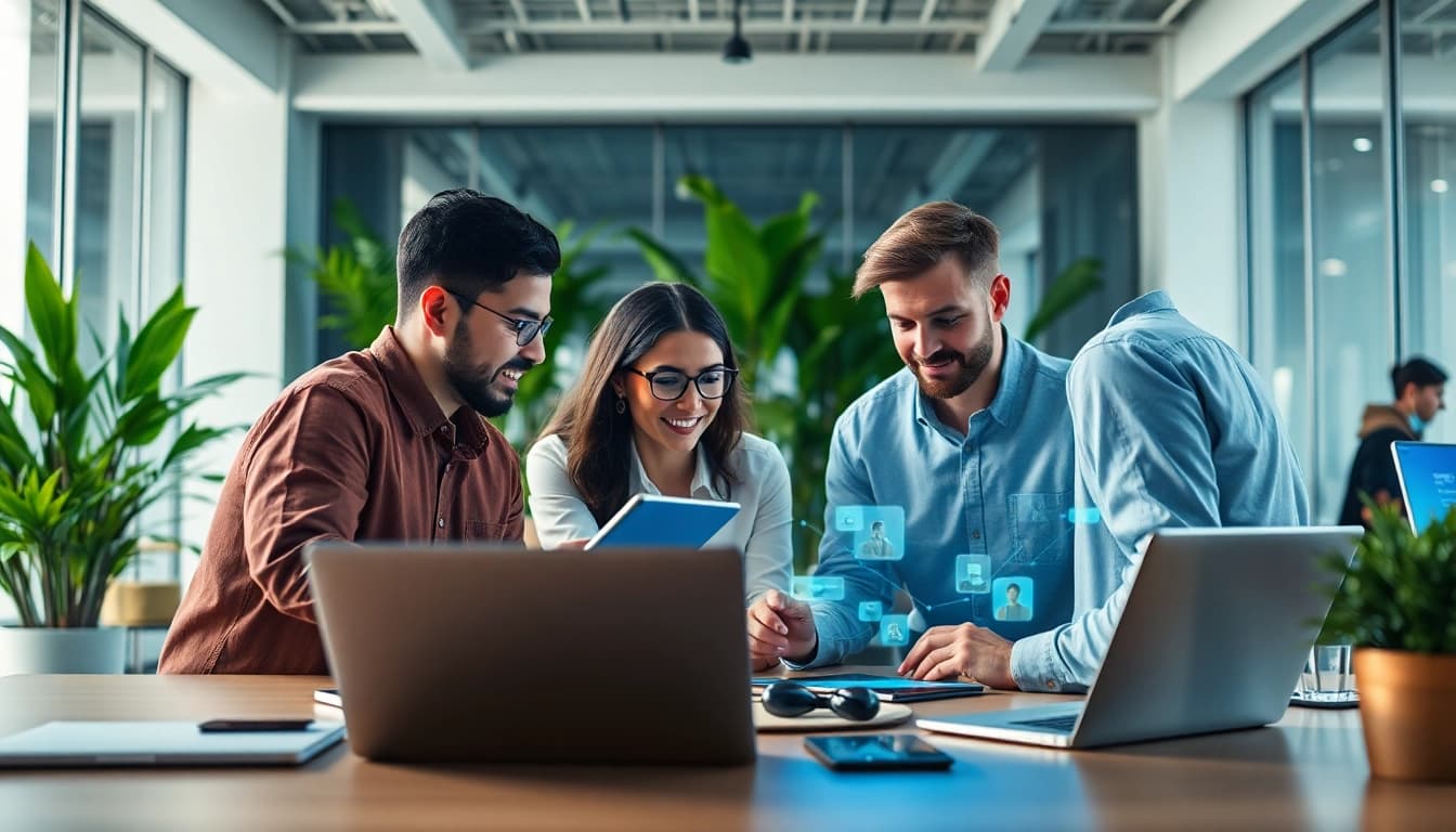 Technology-driven workplace showcasing collaboration and innovation among diverse individuals