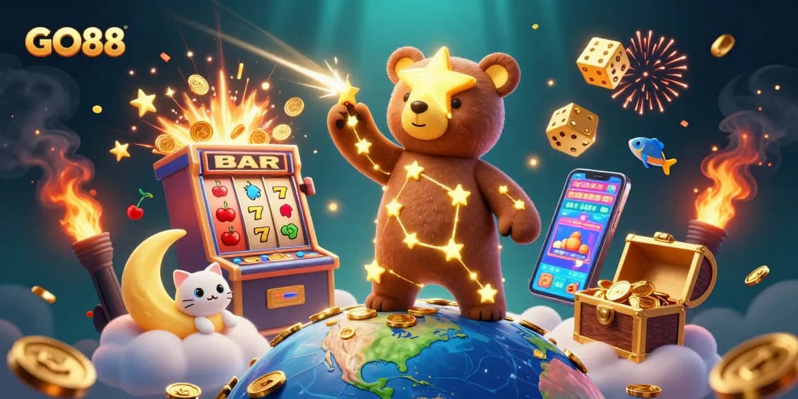 GO88 stars in an exciting casino scene, showcasing dynamic winning moments and game elements.