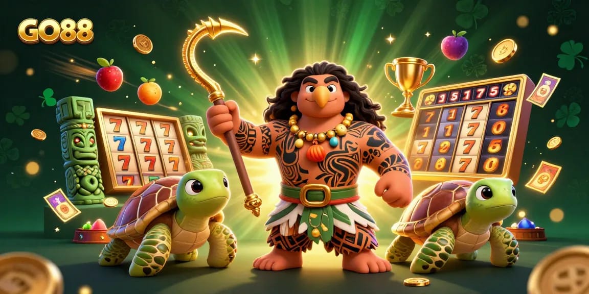 Experience GO88 with vibrant slot games, dynamic characters, and colorful casino elements.