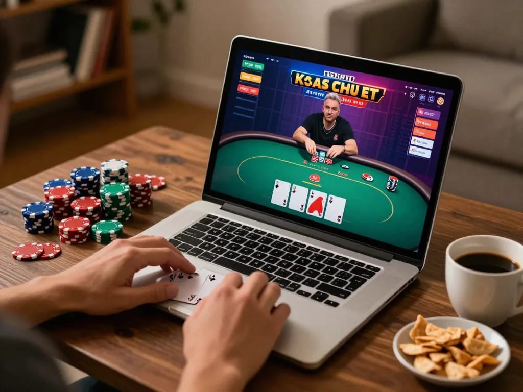 Engaging moment from the hidden wiki poker game on a laptop, showcasing action and strategy.