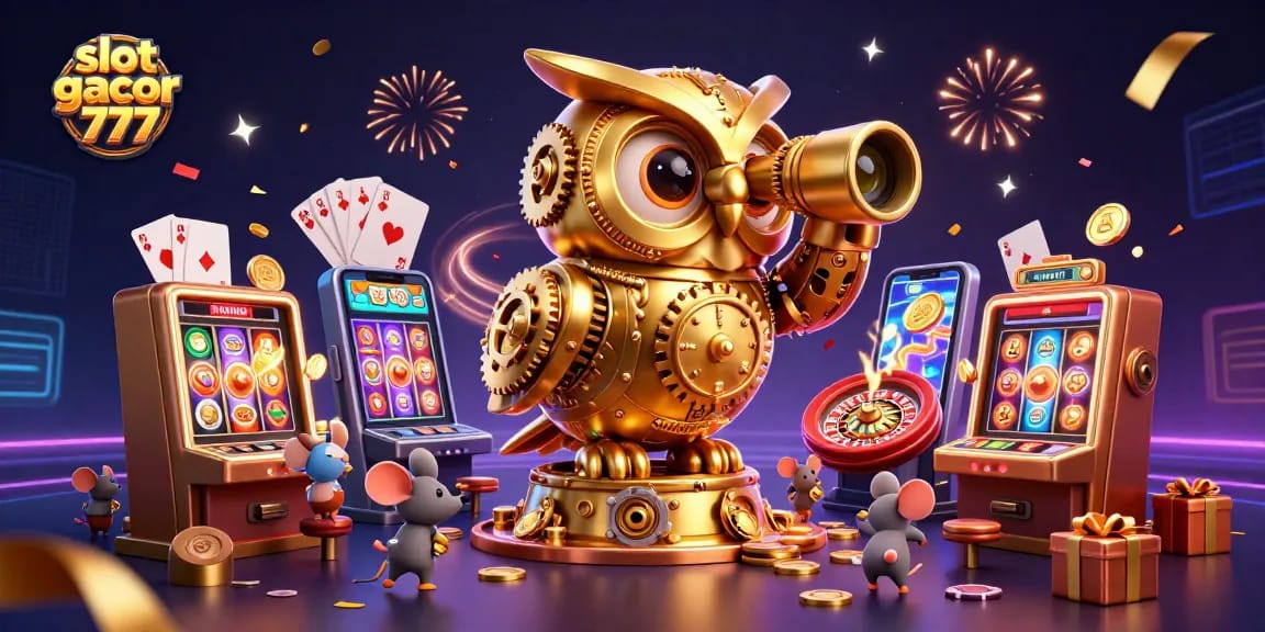 Serunya bermain slot gacor 777 dengan burung hantu emas dan tikus berpergian di antara mesin slot.