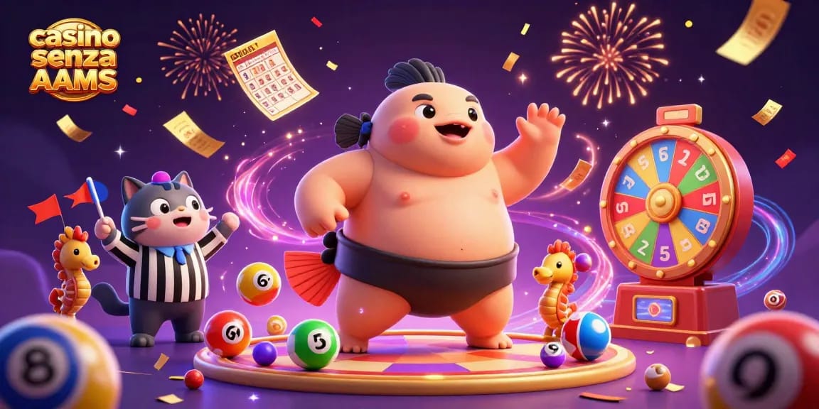 Scopri i casinò senza AAMS mentre si sfidano con divertenti elementi di gioco in un'illustrazione vibrante.
