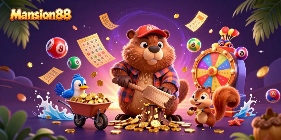 Mansion88 brings thrilling gaming experiences to life with a lively 3D cartoon scene full of excitement and vibrant visuals.