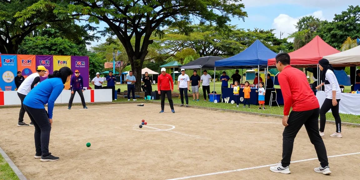 Aktivitas petanque di fopikotatomohon.org dengan tim bersaing di turnamen luar ruangan.