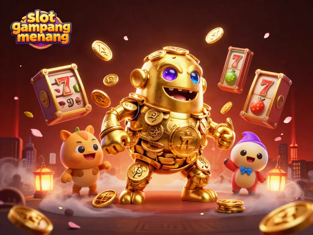 Experience thrilling slot gampang menang action with our dynamic 3D golden golem and vibrant casino elements.