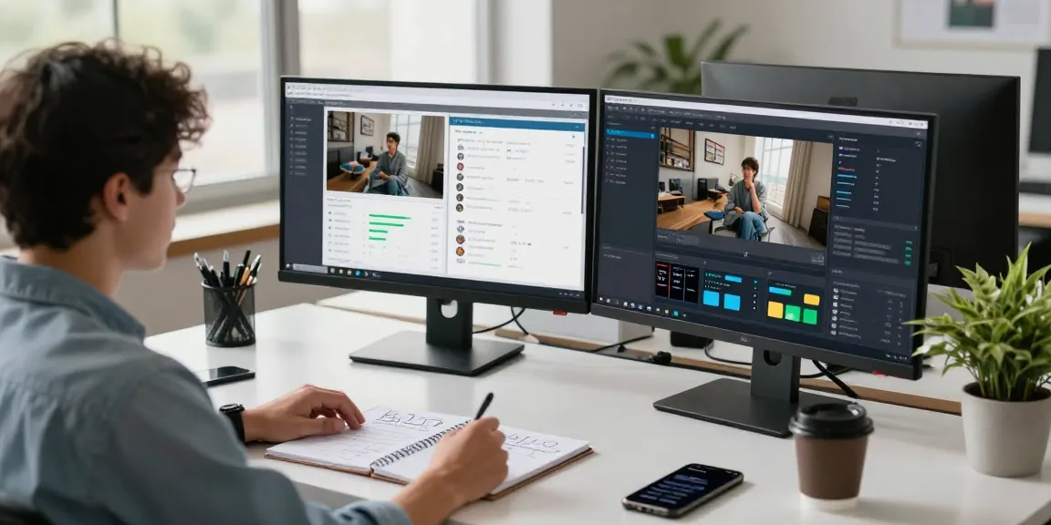 AI image detector interface in a modern workspace with dual monitors and natural light.