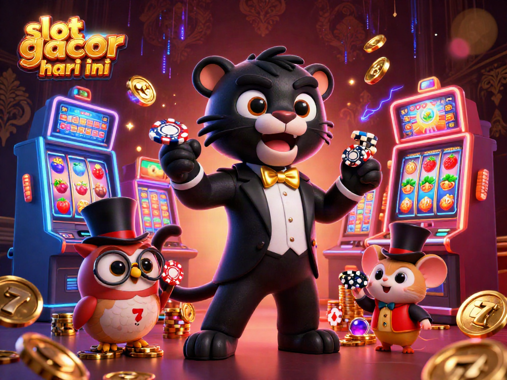 Engage with slot gacor hari ini featuring a stylized panther and owl in a casino-themed 3D illustration.