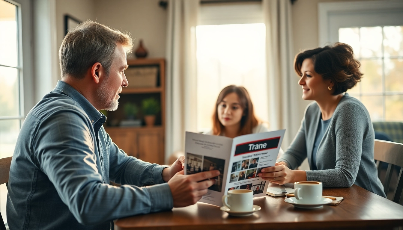 Trane furnace dealer providing expert advice to a family in a warm, inviting setting.