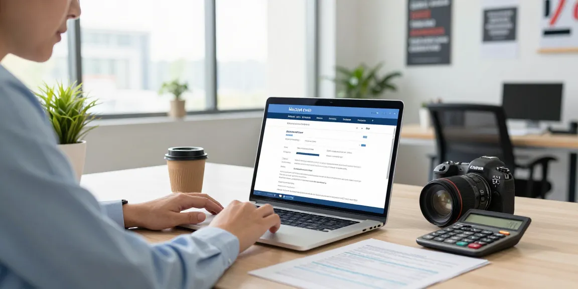 Apply for merchant cash advance at a modern office desk with documents, laptop open, and professional atmosphere.