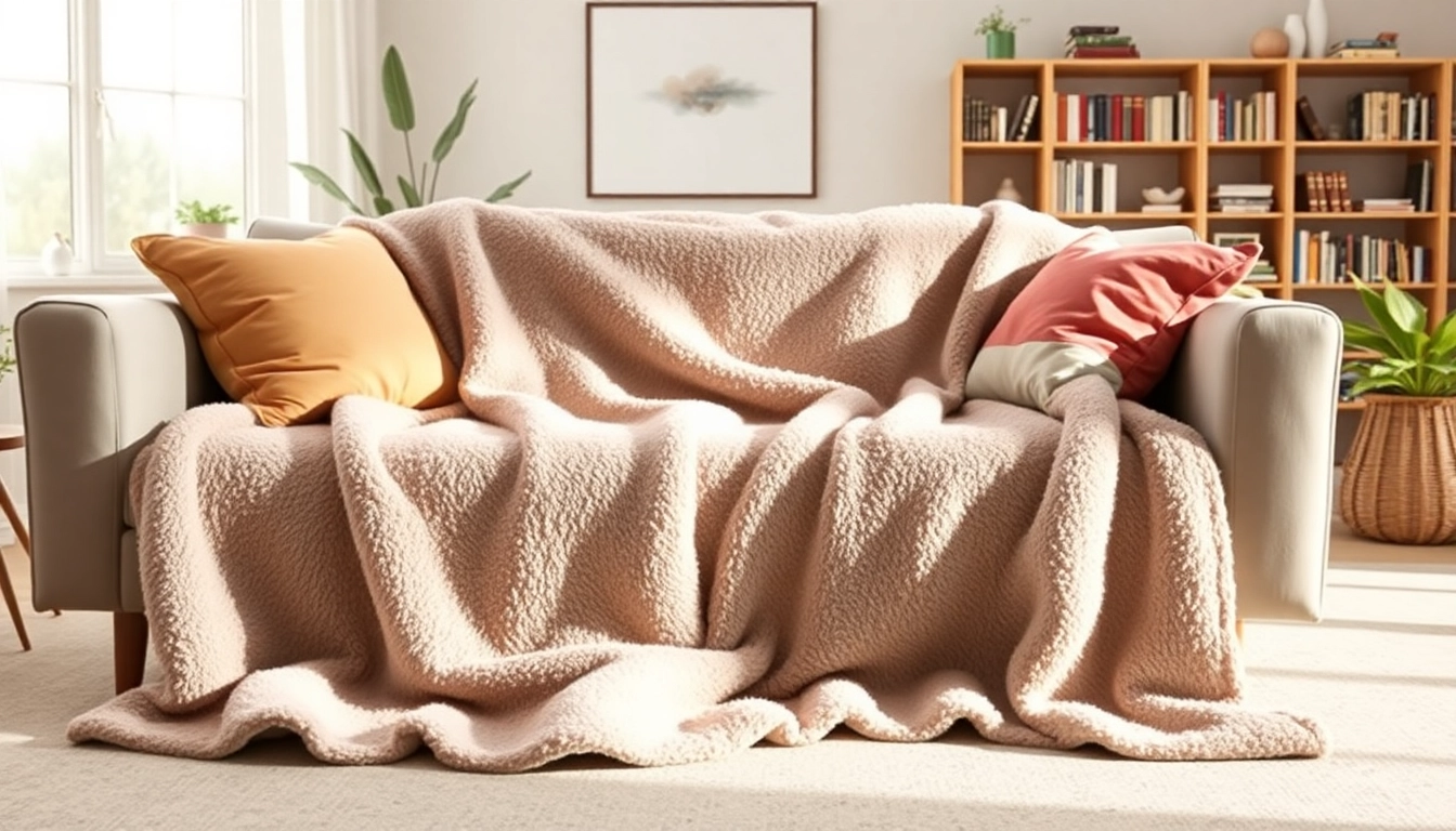 Voel de warmte van fleece over een uitnodigende bank in een sfeervolle woonkamer.