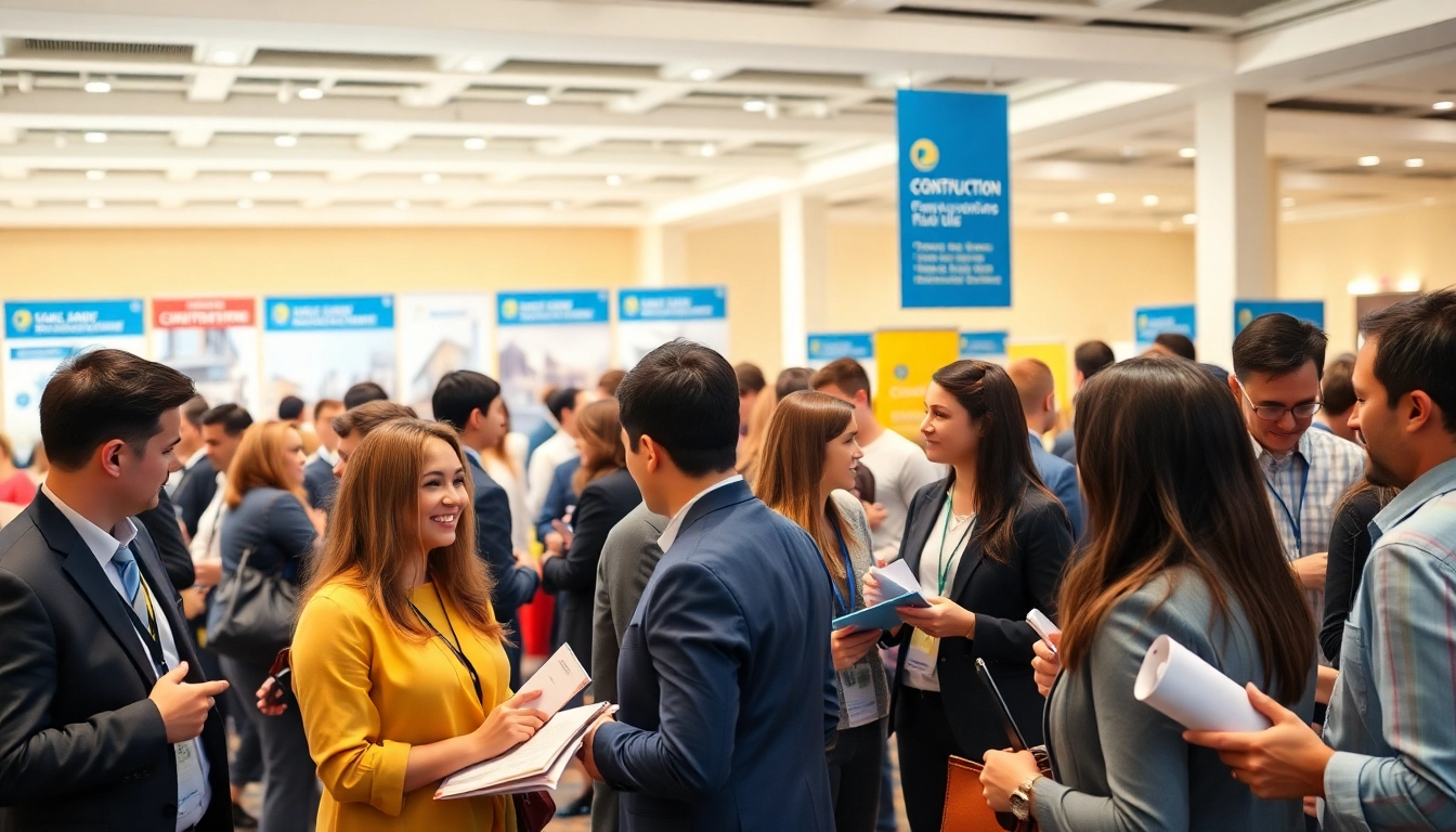 Participants engaging at construction networking events, exchanging ideas and building connections.