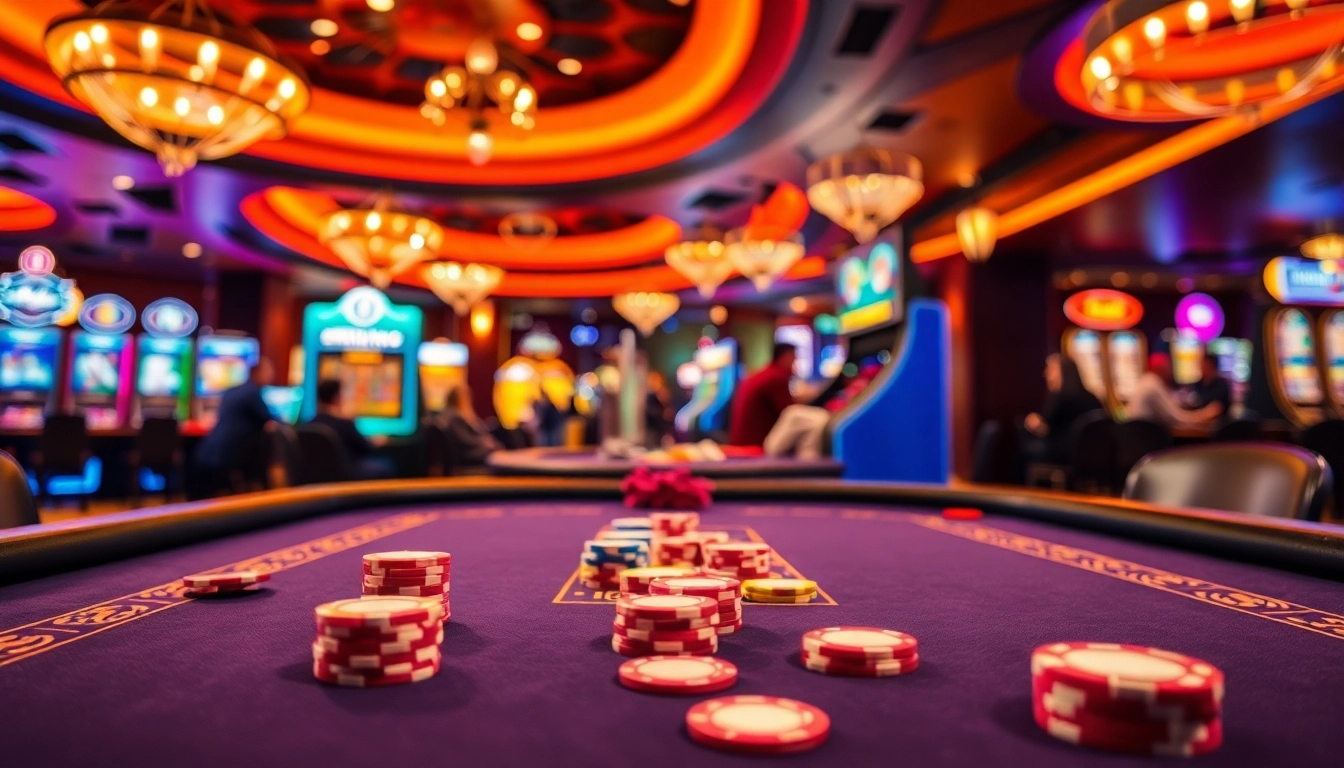 Neue Casino Bonus ohne Einzahlung gratis spielen am Spieltisch in einem lebhaften Casino.