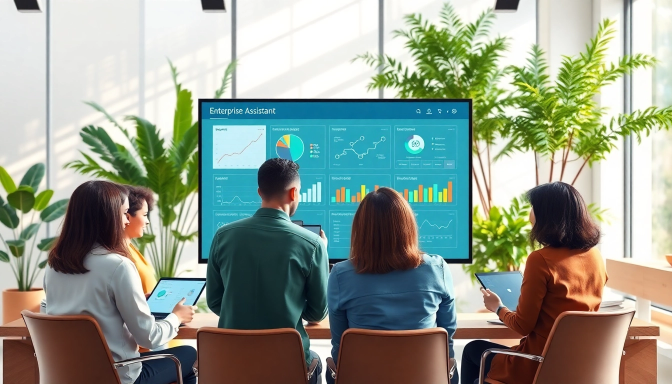 Team collaborating using enterprise assistant saas in a modern office.