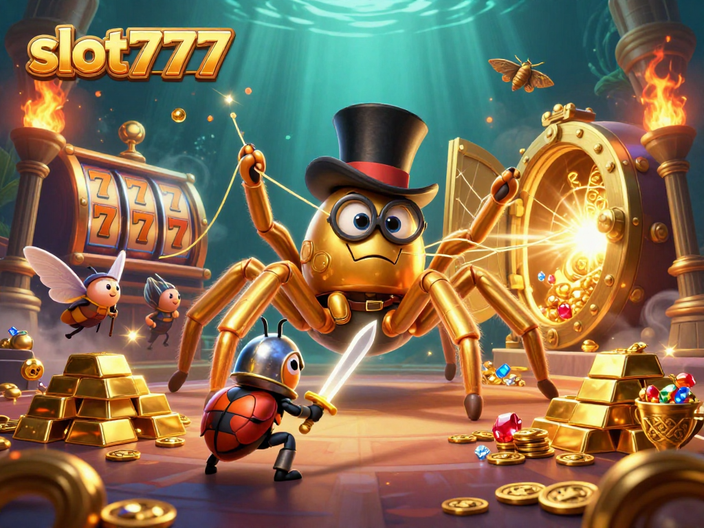 Experience thrill with slot777, a vibrant 3D casino scene filled with gold and adventure.