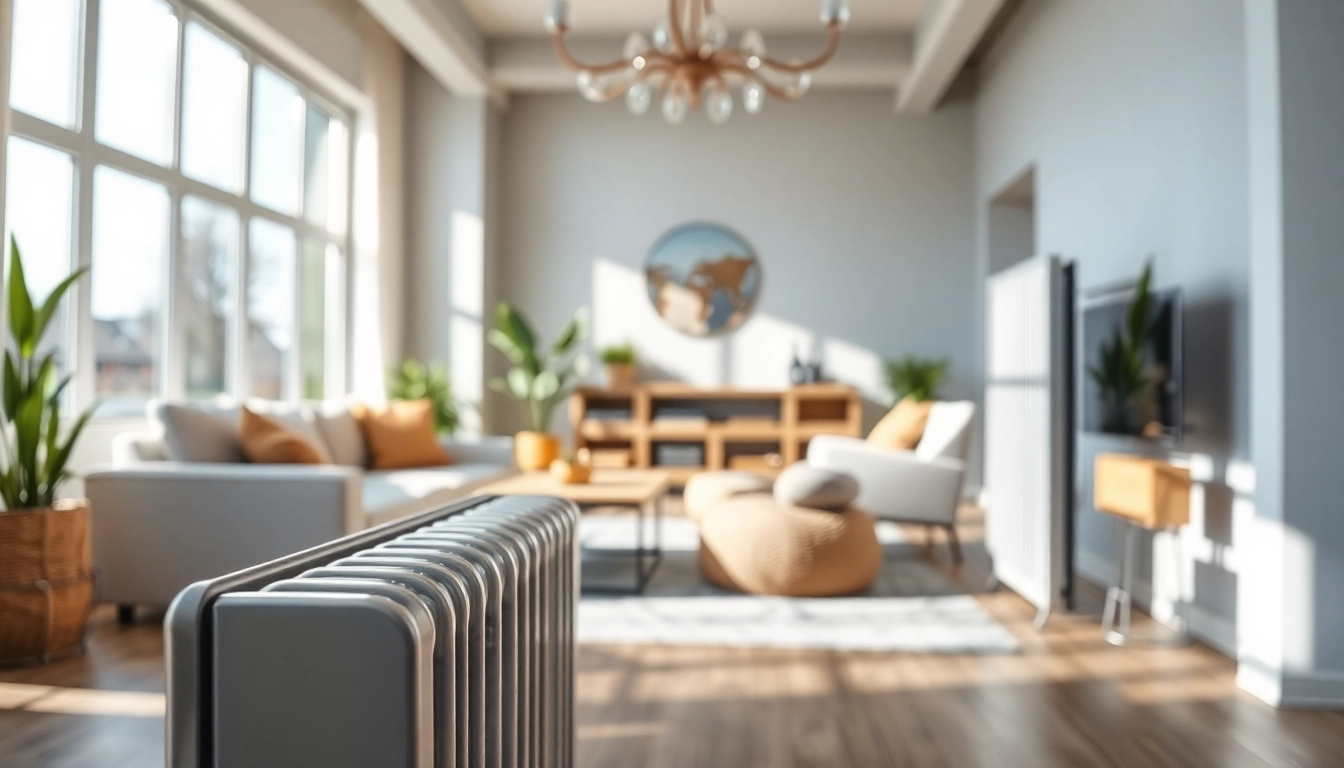Eleganter heizkörper in einem stilvollen Wohnraum mit natürlichem Licht und gemütlicher Atmosphäre.