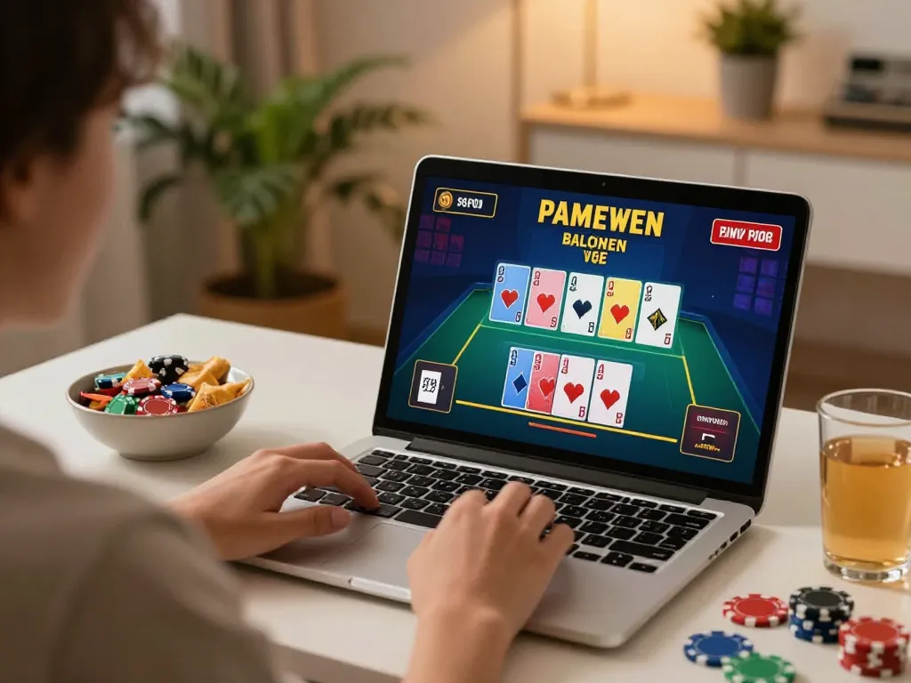 Engaging scene of online gaming at lv88.com showing a player immersed in live dealer action from the comfort of home, representing strategic gameplay.
