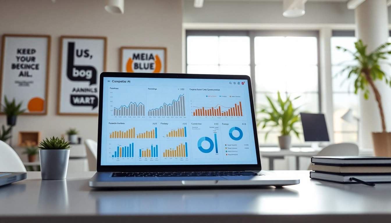 Visual representation of AI for competitor analysis on a modern digital workspace.