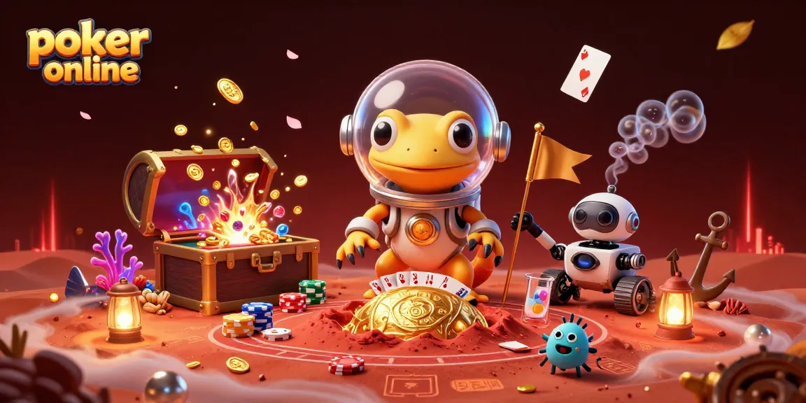 Giocare a poker online in un casinò d'oro scoperto da un gecko marziano e un robot.