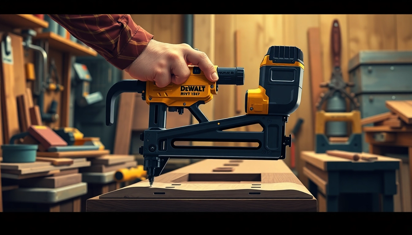 The DeWalt rivet gun expertly secures metal pieces in a workshop setting.