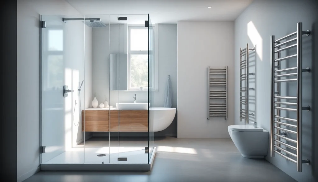 Erleben Sie die hochwertige Produktpalette von sonni sanitär GmbH in einem eleganten Badezimmer mit modernen Duschwänden.