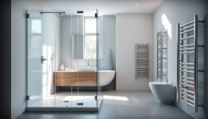 Erleben Sie die hochwertige Produktpalette von sonni sanitär GmbH in einem eleganten Badezimmer mit modernen Duschwänden.