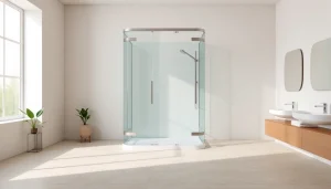 Admire la paroi de douche à l'italienne dans une salle de bains moderne et lumineuse.