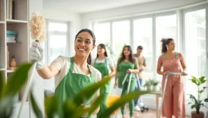 Cleaning Service professionals diligently cleaning and organizing a modern home with care and expertise.