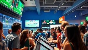 Engaged bettors enjoying sports betting Mexico amid a vibrant atmosphere.