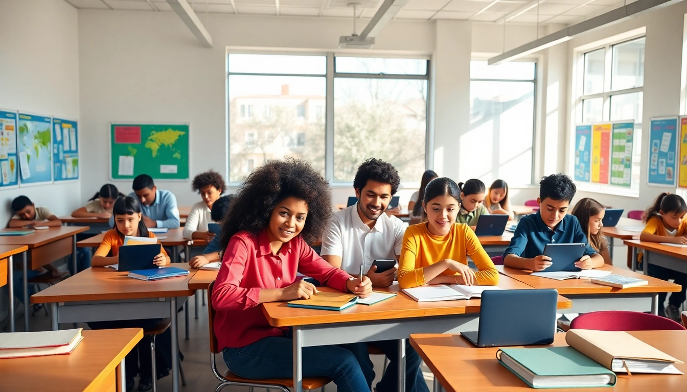 Engaged students in a vibrant classroom setting, showcasing Education through collaborative learning.