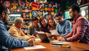 Analyze sports betting sites India with a diverse group engaging around a table.