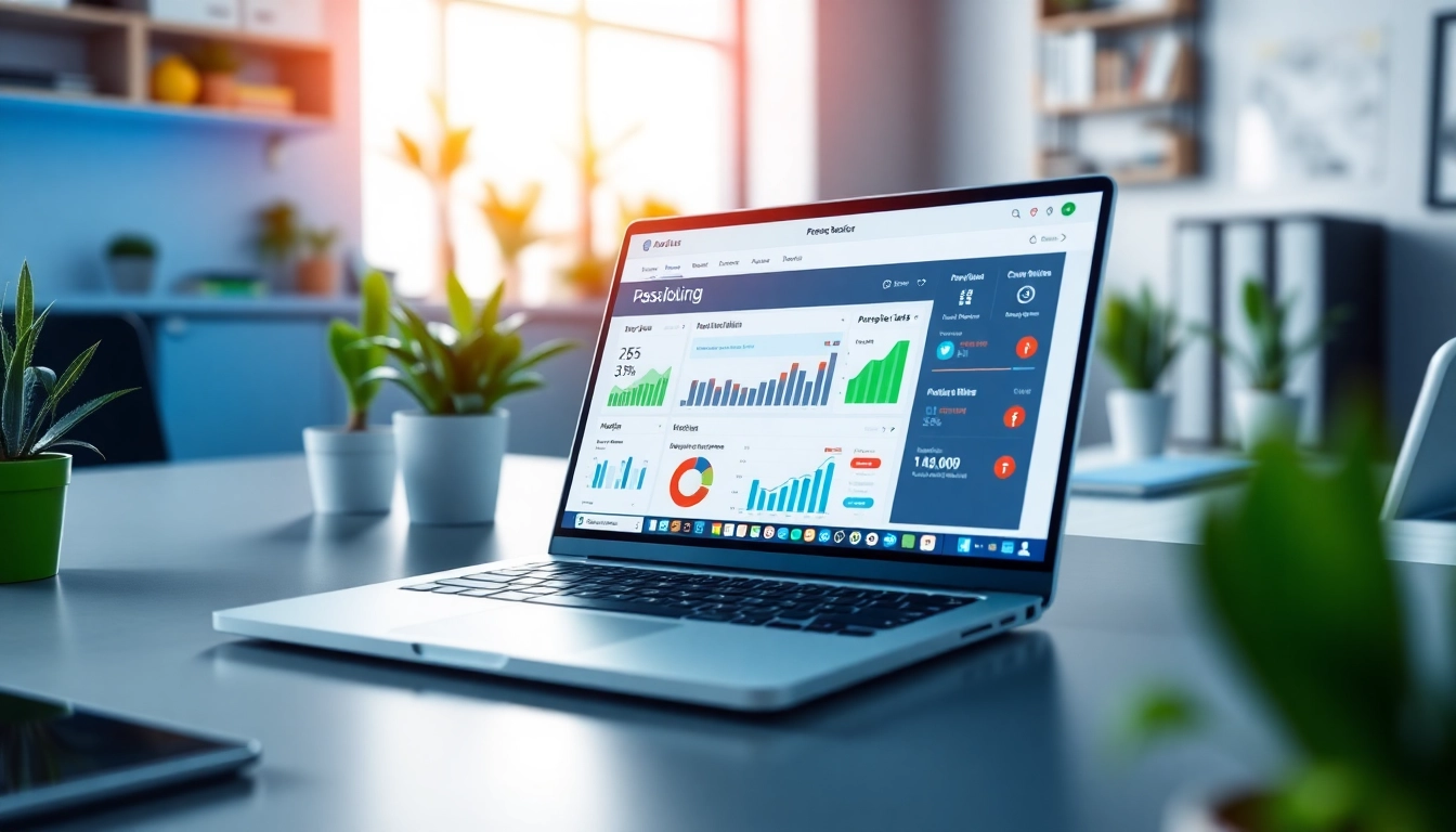 Engaging smm reseller panel dashboard on a laptop displaying social media analytics.