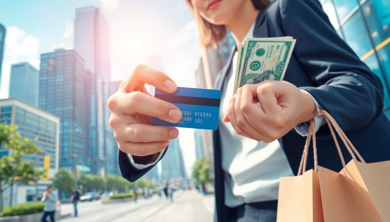 카드깡으로 신용카드를 들고 있는 사람의 모습과 현금의 교환을 담은 일러스트.