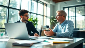 카드 현금화 전문가가 고객에게 재정 상담하는 장면