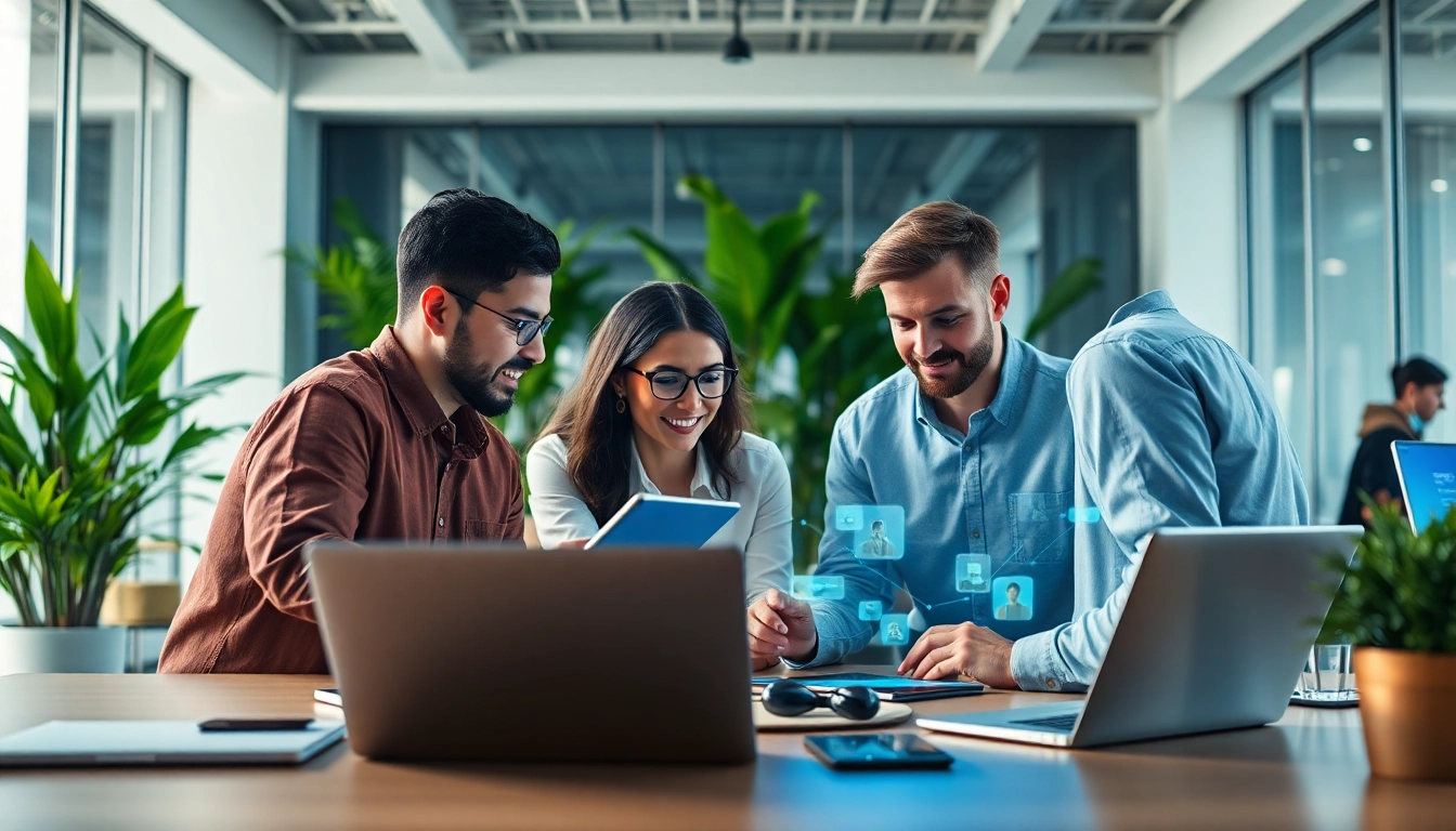 Technology-driven workplace showcasing collaboration and innovation among diverse individuals