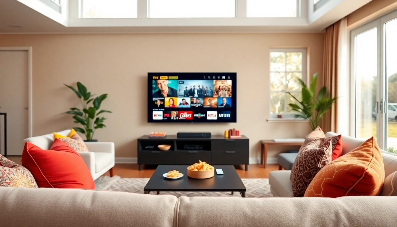 Watch your favorite shows seamlessly on the modern iron tv in a cozy living room setting.