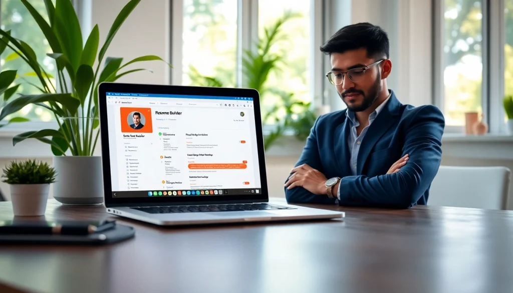 Build your perfect resume using our innovative Resume Builder in a bright, professional setting.