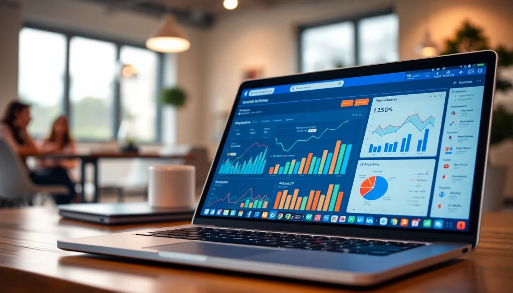 Engage with the facebook smm panel through a professional digital marketing setting featuring analytics and social media elements.