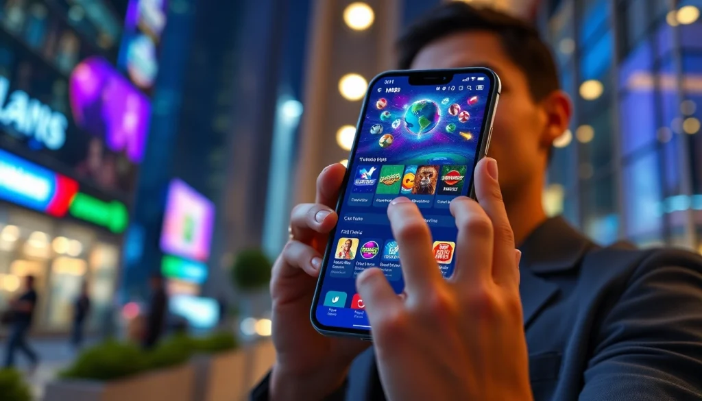 Engaging user interacting with the hm88 app on a smartphone in a modern setting.