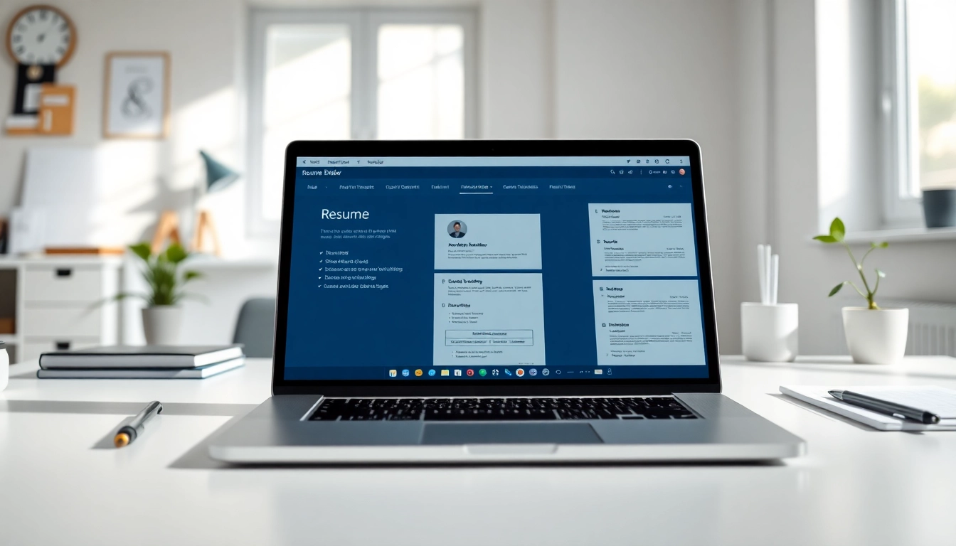Design an engaging Resume Builder experience within a sleek modern workspace.