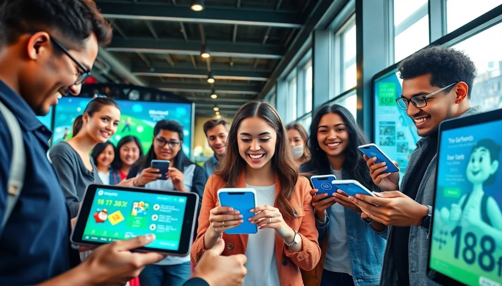 Users engaging with the innovative 789f app on mobile devices in a modern urban setting.