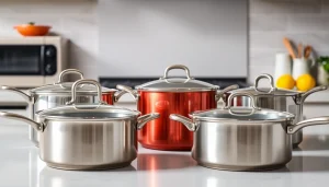 View of the best cookware for induction NZ including stainless steel and non-stick options in a modern kitchen.