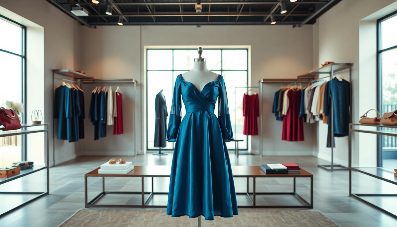 Stylish Rivelle dress showcased in a vibrant boutique setting with elegant accessories.