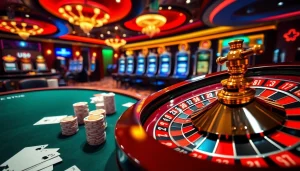 Experience the thrill of a luxury casino scene featuring poker tables and slot machines at https://uu88.casa/.